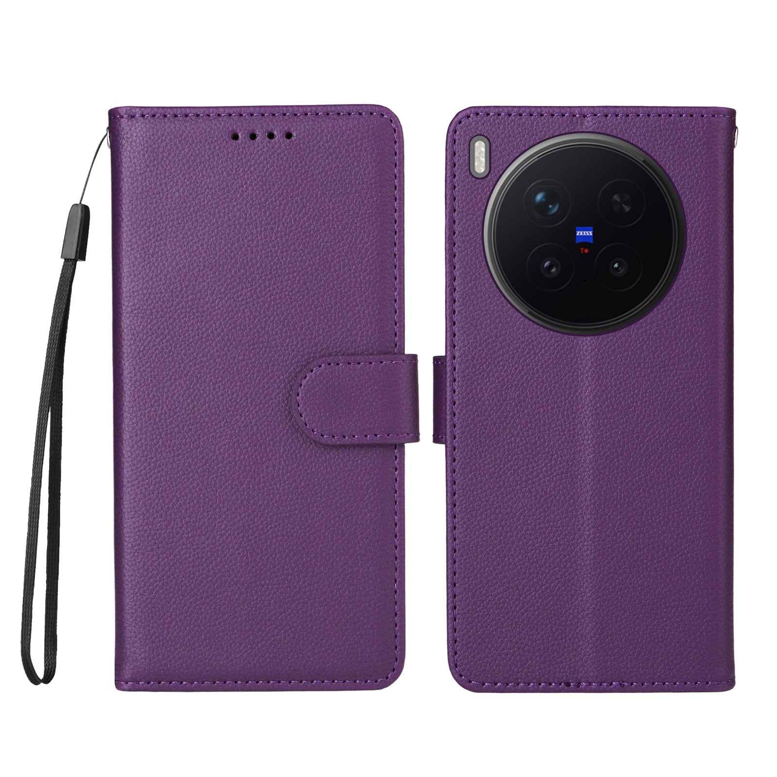 For vivo X300 Pro 5G Case RFID Blocking 3 Card Slots PU Leather Phone Cover with Wrist Strap - Purple