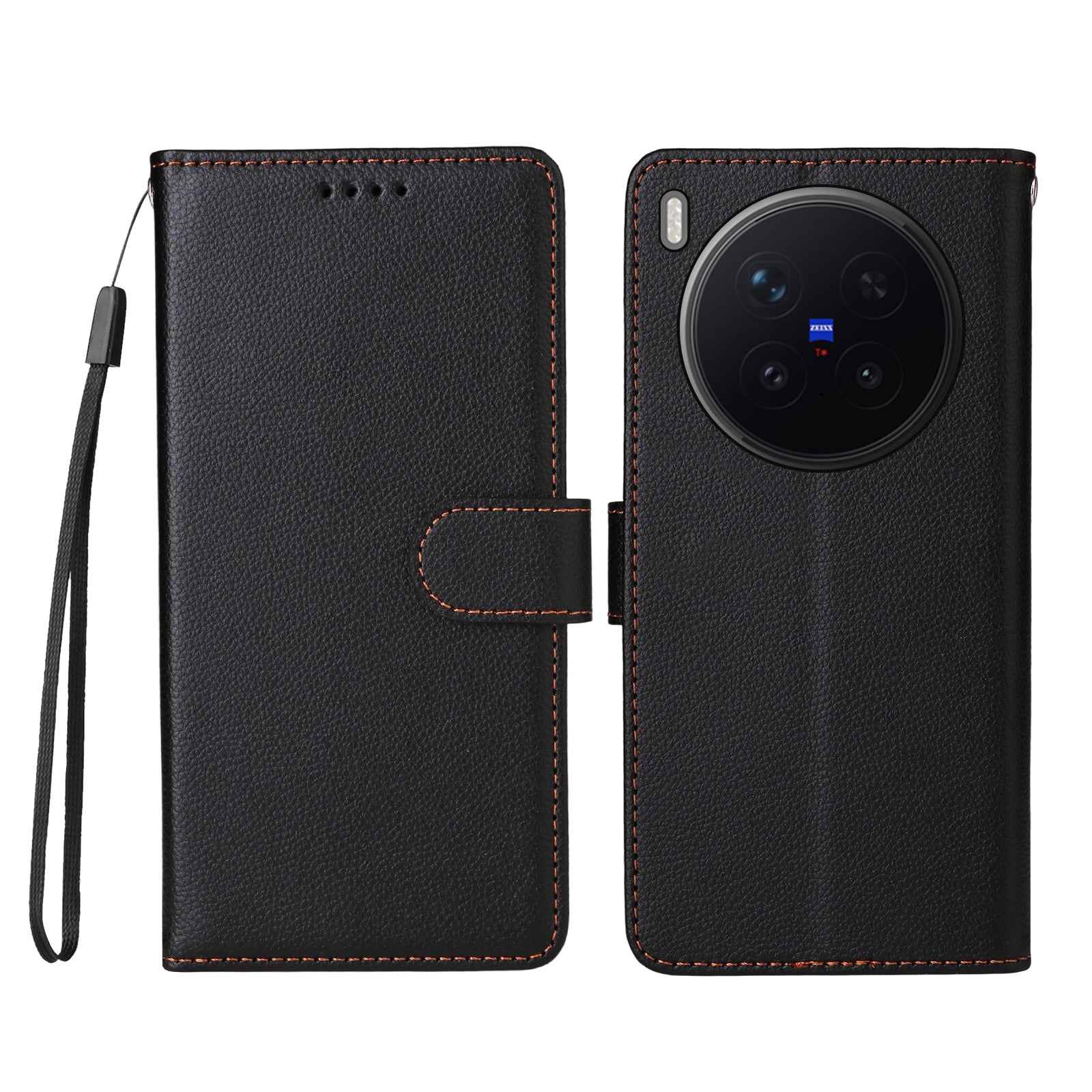 For vivo X300 Pro 5G Case RFID Blocking 3 Card Slots PU Leather Phone Cover with Wrist Strap - Black
