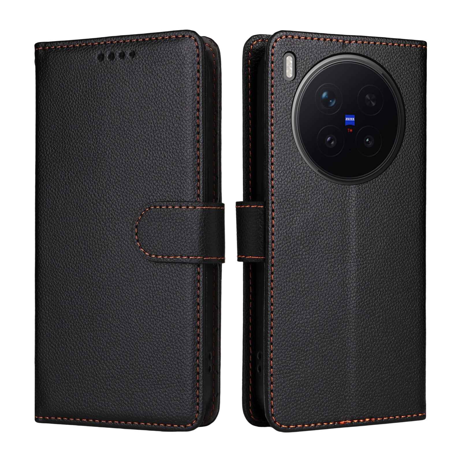 For vivo X300 Pro 5G Case RFID Blocking 3 Card Slots PU Leather Phone Cover with Wrist Strap - Black