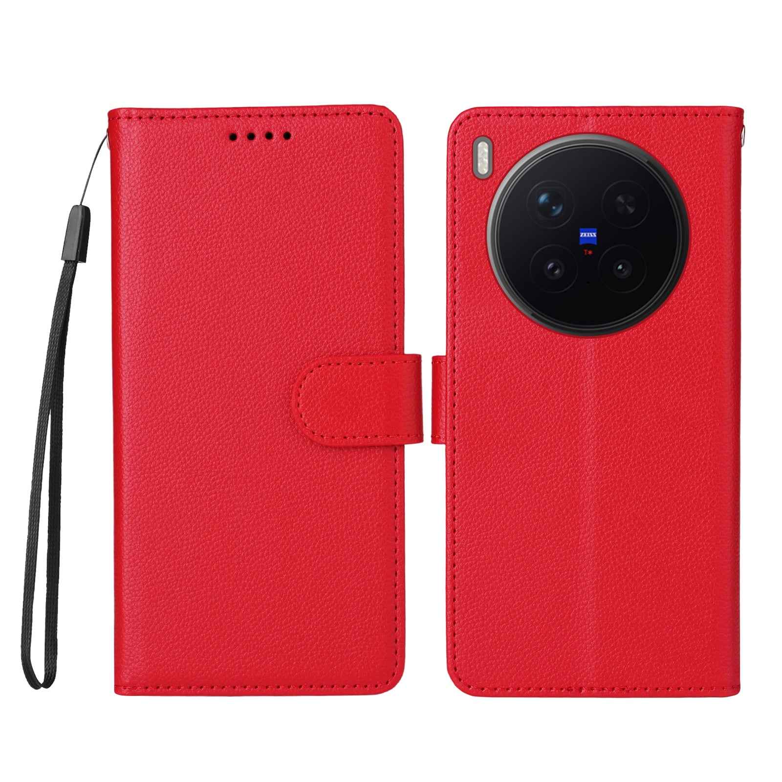For vivo X300 Pro 5G Case RFID Blocking 3 Card Slots PU Leather Phone Cover with Wrist Strap - Red