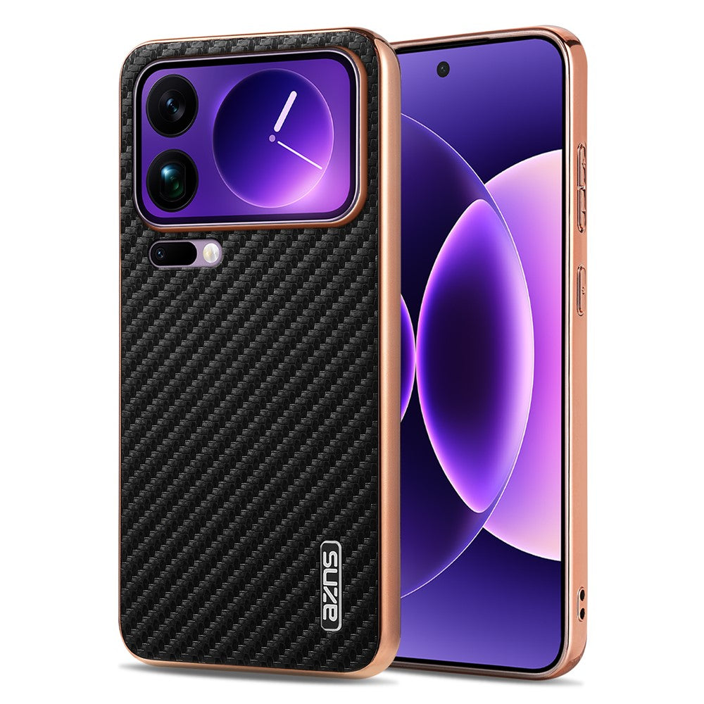 AZNS For Xiaomi 17 Pro Max Case Electroplating Carbon Fiber Texture PU + TPU Phone Cover - Black