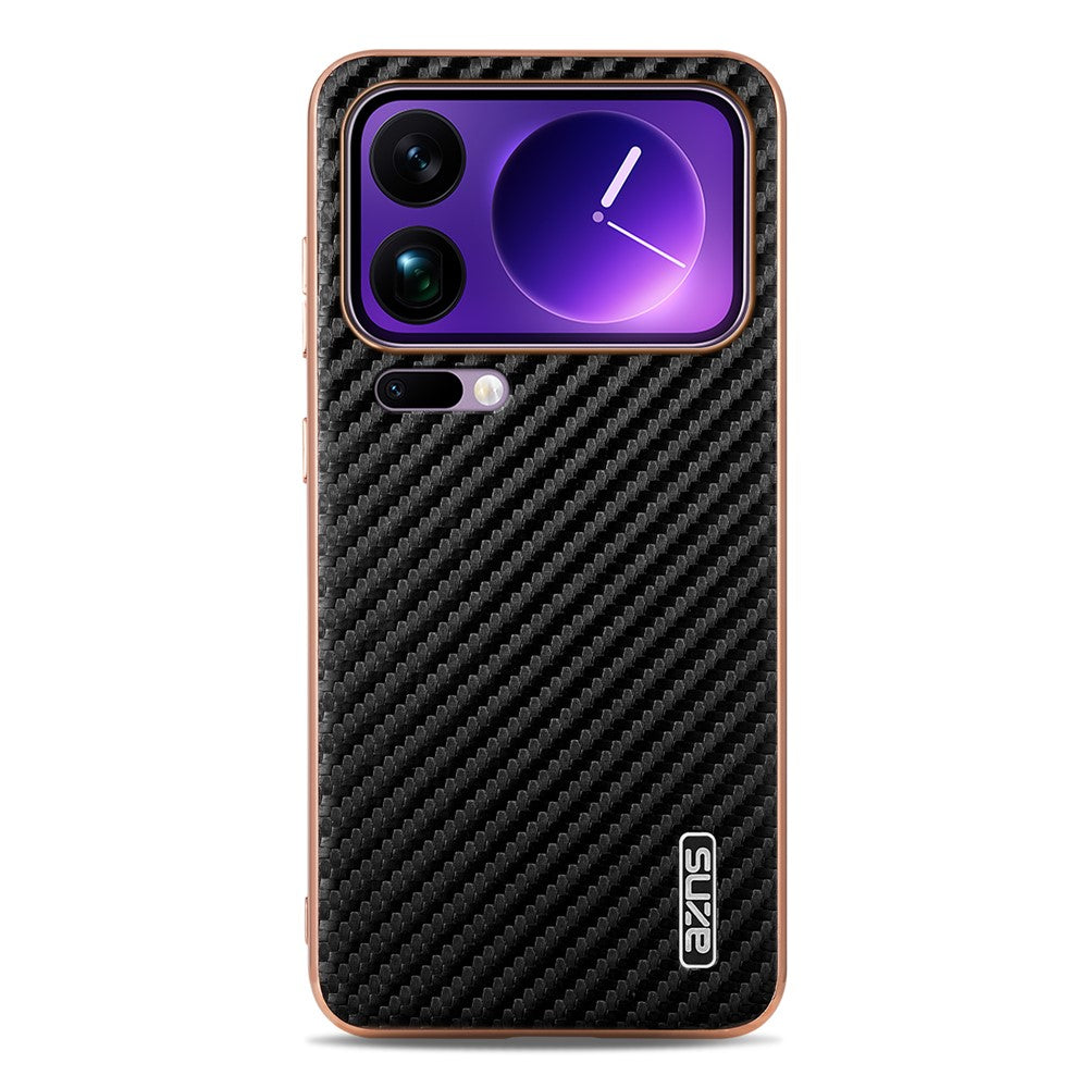 AZNS For Xiaomi 17 Pro Max Case Electroplating Carbon Fiber Texture PU + TPU Phone Cover - Black