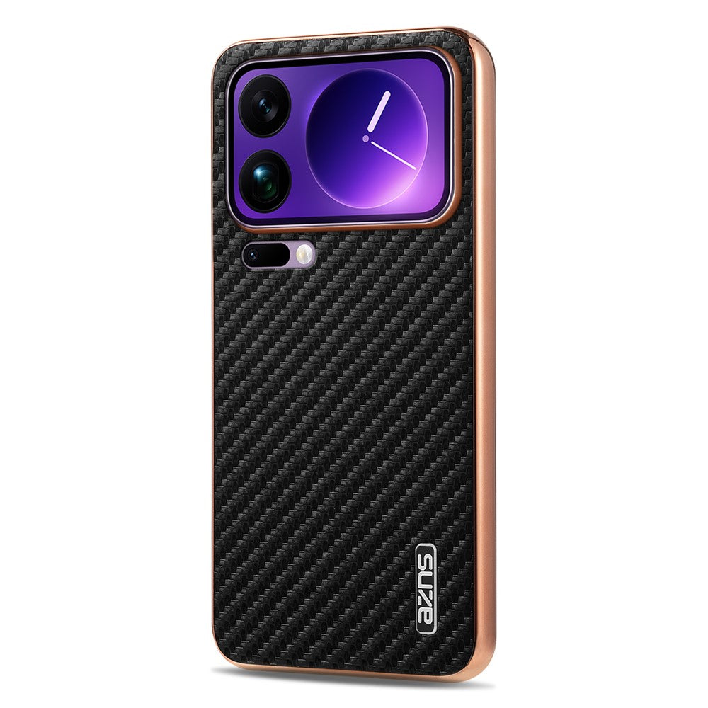 AZNS For Xiaomi 17 Pro Max Case Electroplating Carbon Fiber Texture PU + TPU Phone Cover - Black