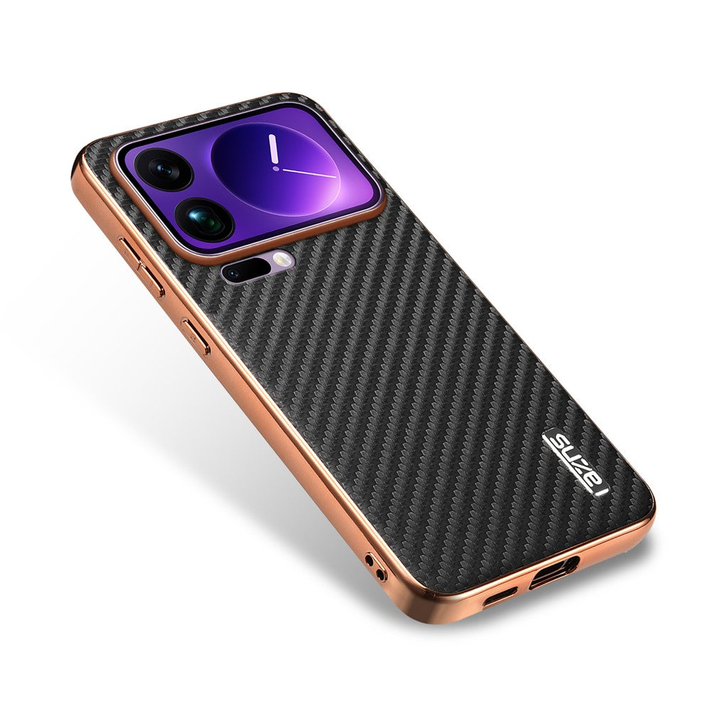 AZNS For Xiaomi 17 Pro Max Case Electroplating Carbon Fiber Texture PU + TPU Phone Cover - Black