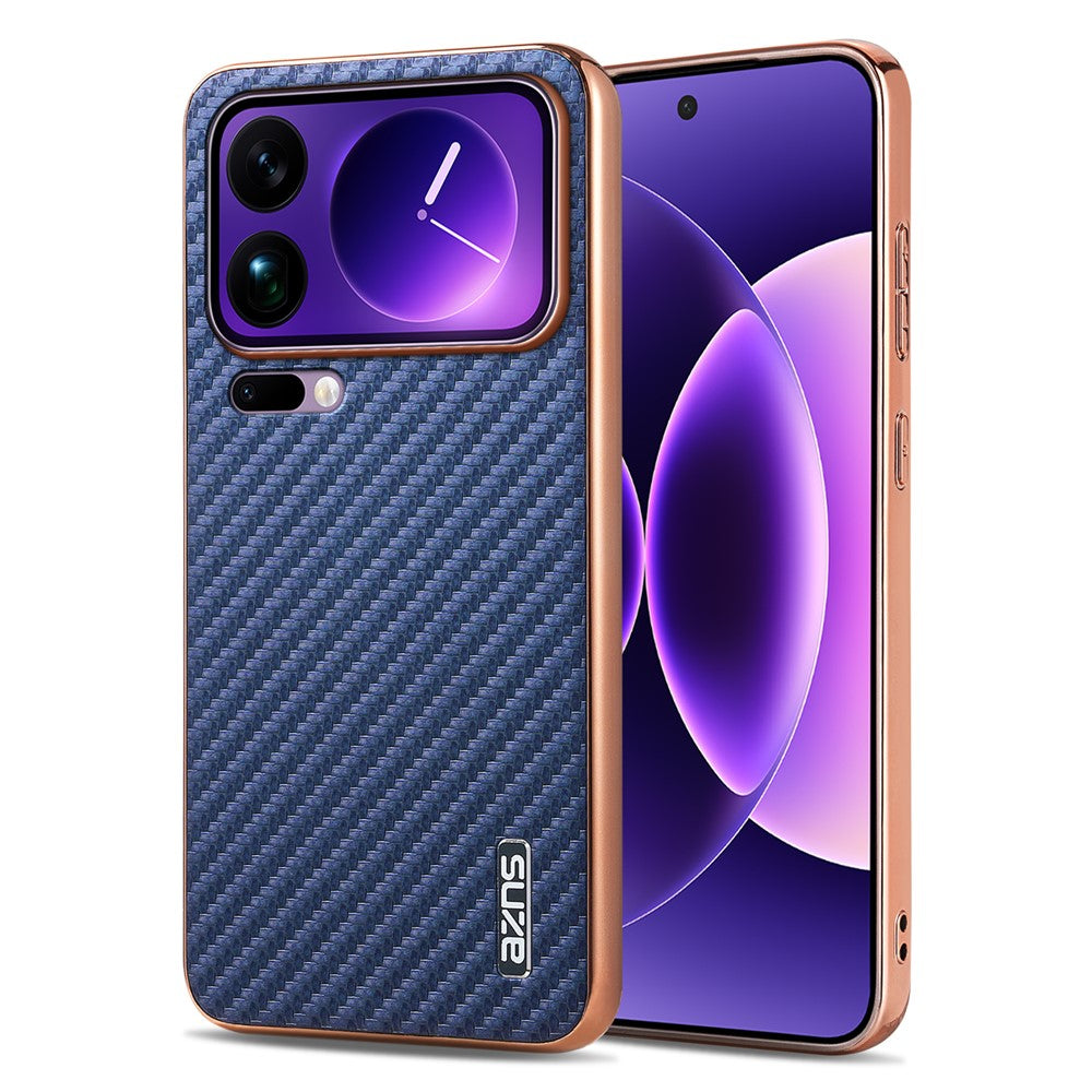 AZNS For Xiaomi 17 Pro Max Case Electroplating Carbon Fiber Texture PU + TPU Phone Cover - Blue