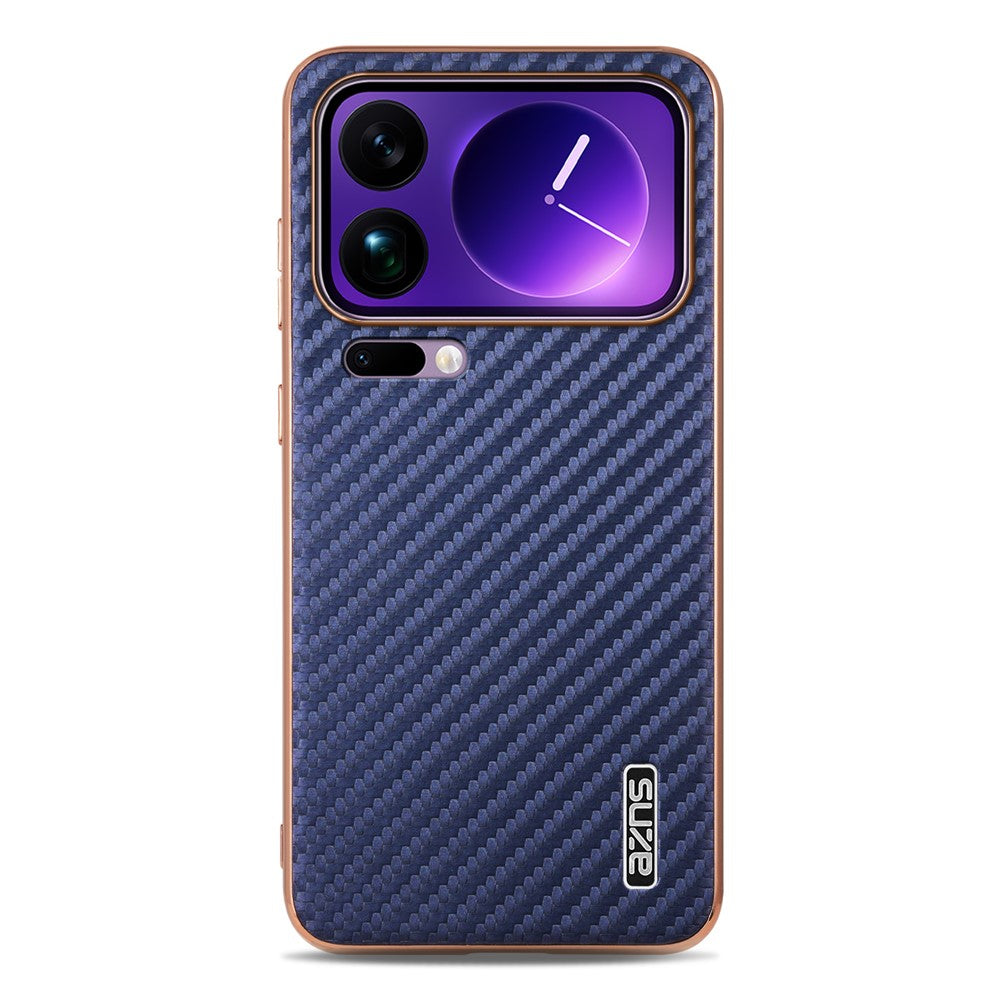 AZNS For Xiaomi 17 Pro Max Case Electroplating Carbon Fiber Texture PU + TPU Phone Cover - Blue