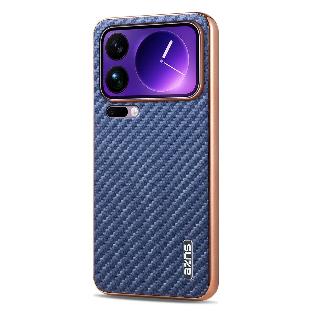 AZNS For Xiaomi 17 Pro Max Case Electroplating Carbon Fiber Texture PU + TPU Phone Cover - Blue