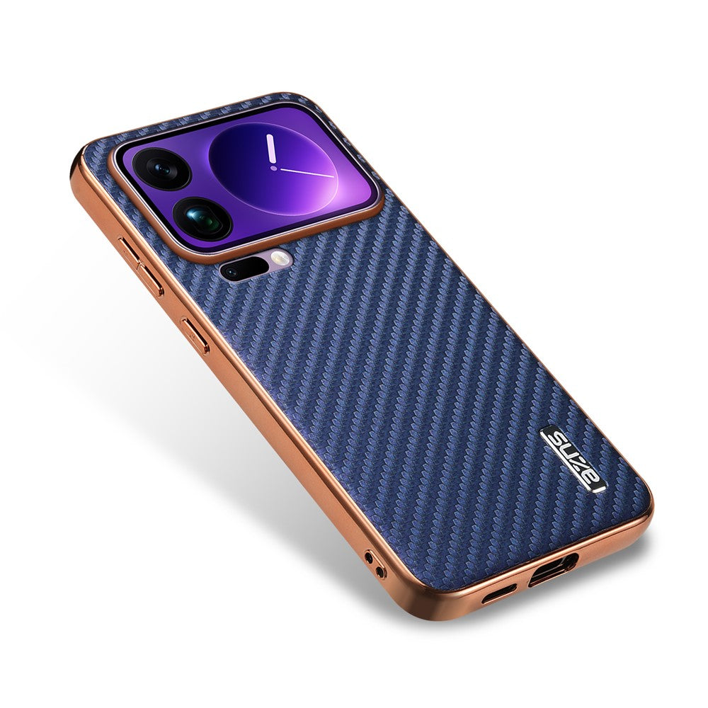 AZNS For Xiaomi 17 Pro Max Case Electroplating Carbon Fiber Texture PU + TPU Phone Cover - Blue