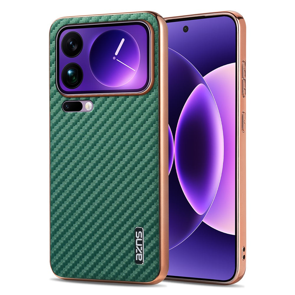 AZNS For Xiaomi 17 Pro Max Case Electroplating Carbon Fiber Texture PU + TPU Phone Cover - Green