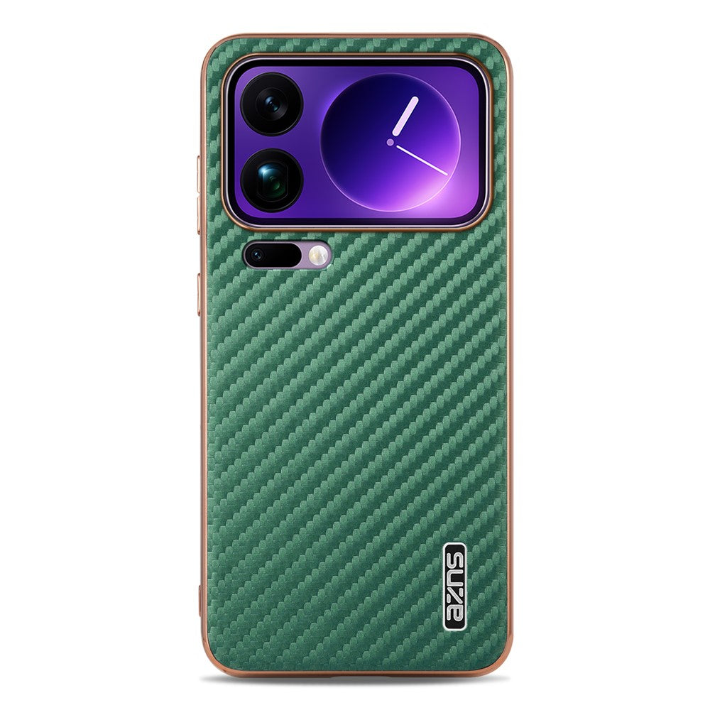 AZNS For Xiaomi 17 Pro Max Case Electroplating Carbon Fiber Texture PU + TPU Phone Cover - Green