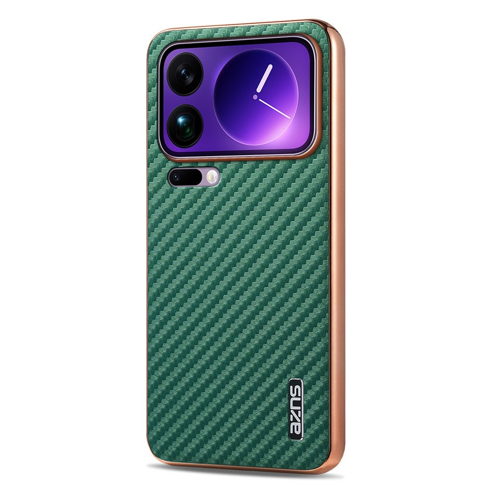 AZNS For Xiaomi 17 Pro Max Case Electroplating Carbon Fiber Texture PU + TPU Phone Cover - Green