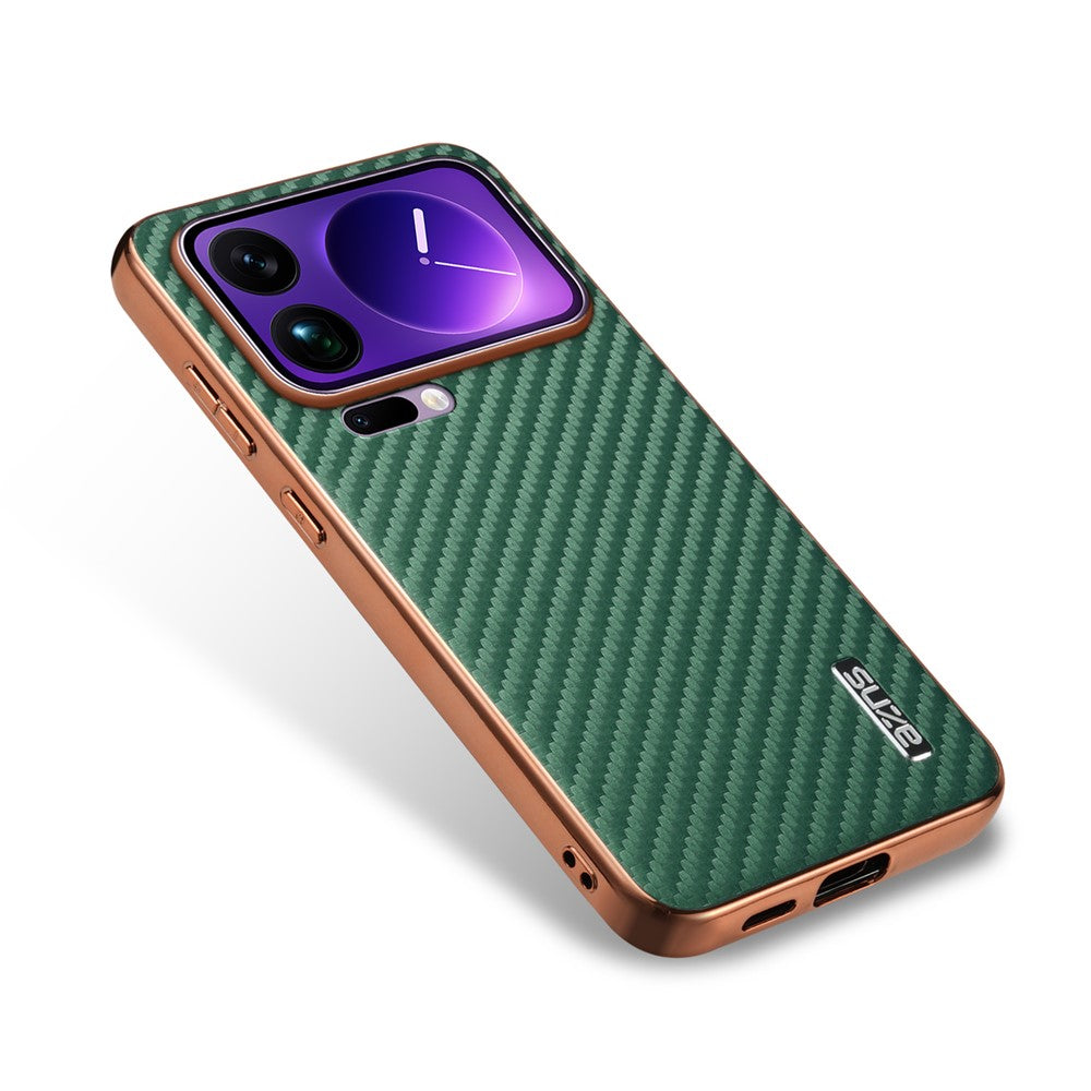 AZNS For Xiaomi 17 Pro Max Case Electroplating Carbon Fiber Texture PU + TPU Phone Cover - Green