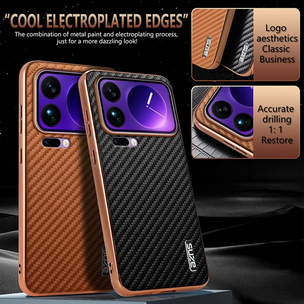 AZNS For Xiaomi 17 Pro Max Case Electroplating Carbon Fiber Texture PU + TPU Phone Cover - Green