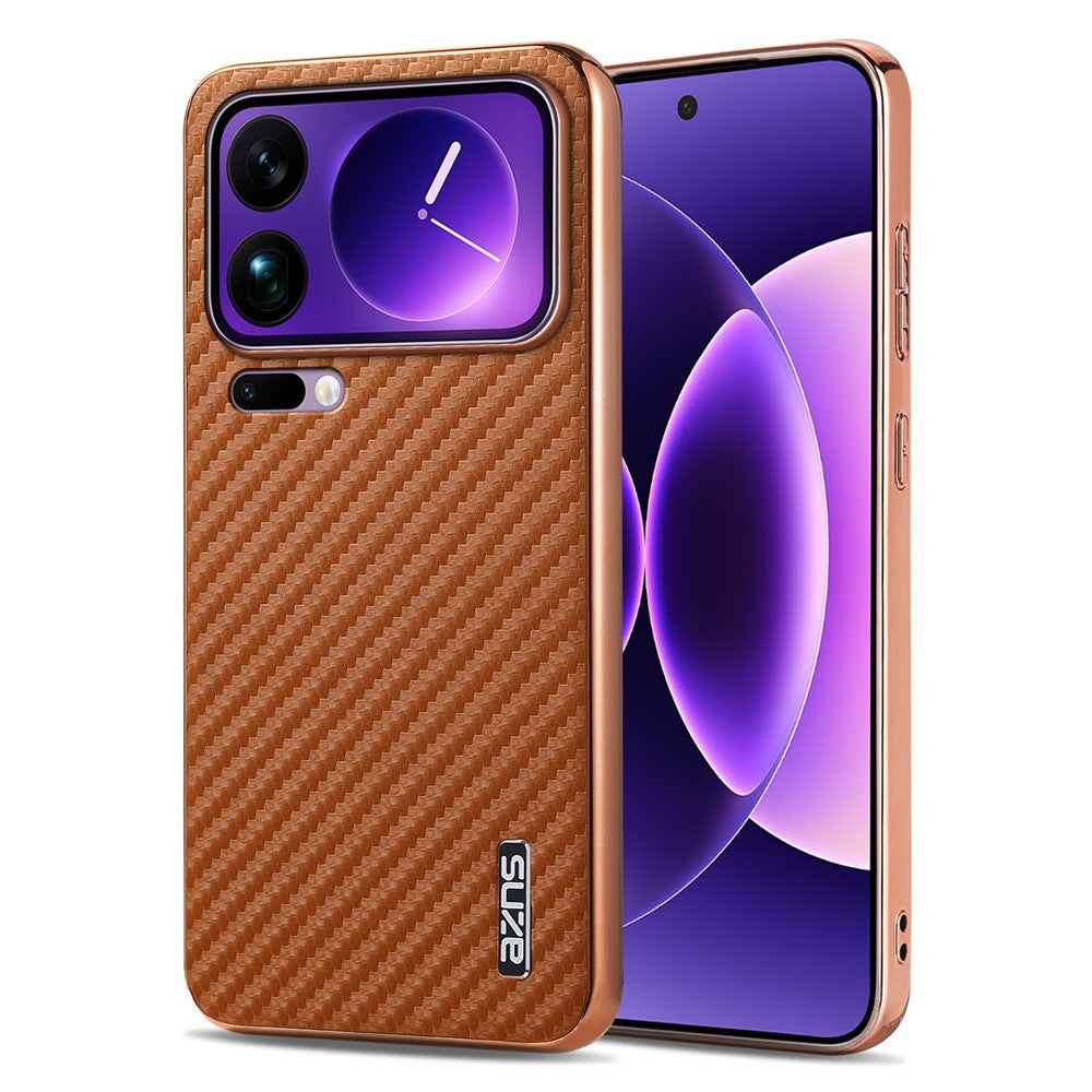 AZNS For Xiaomi 17 Pro Max Case Electroplating Carbon Fiber Texture PU + TPU Phone Cover - Brown