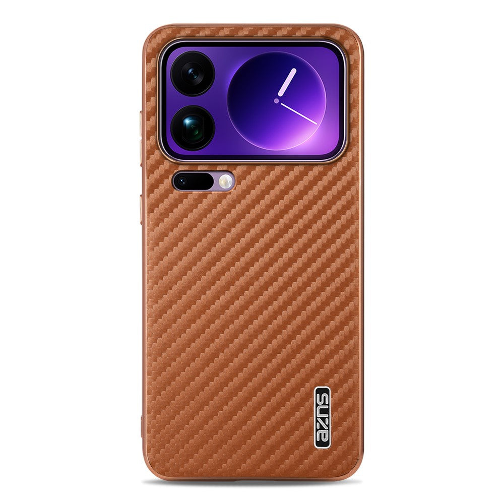 AZNS For Xiaomi 17 Pro Max Case Electroplating Carbon Fiber Texture PU + TPU Phone Cover - Brown