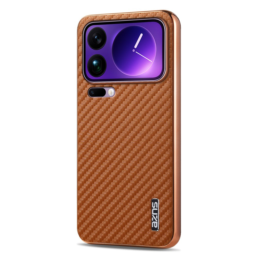 AZNS For Xiaomi 17 Pro Max Case Electroplating Carbon Fiber Texture PU + TPU Phone Cover - Brown