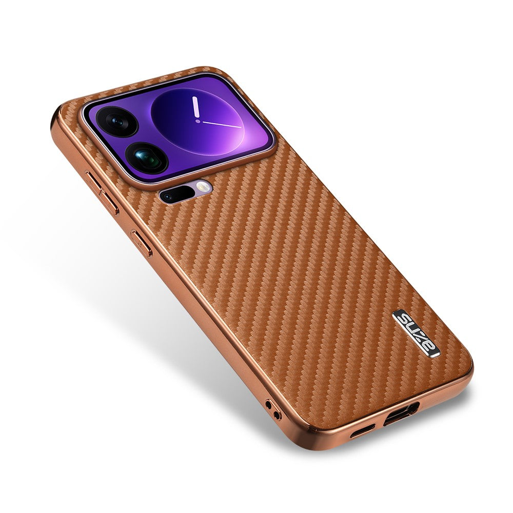 AZNS For Xiaomi 17 Pro Max Case Electroplating Carbon Fiber Texture PU + TPU Phone Cover - Brown