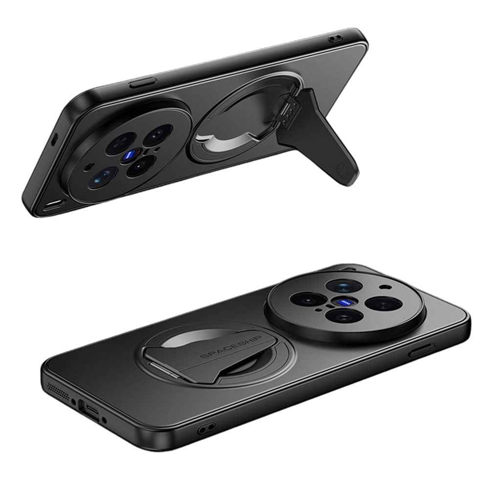 For vivo X300 Pro 5G Magnetic Case Hidden Kickstand Skin-Feel Matte PC TPU Phone Back Cover - Black
