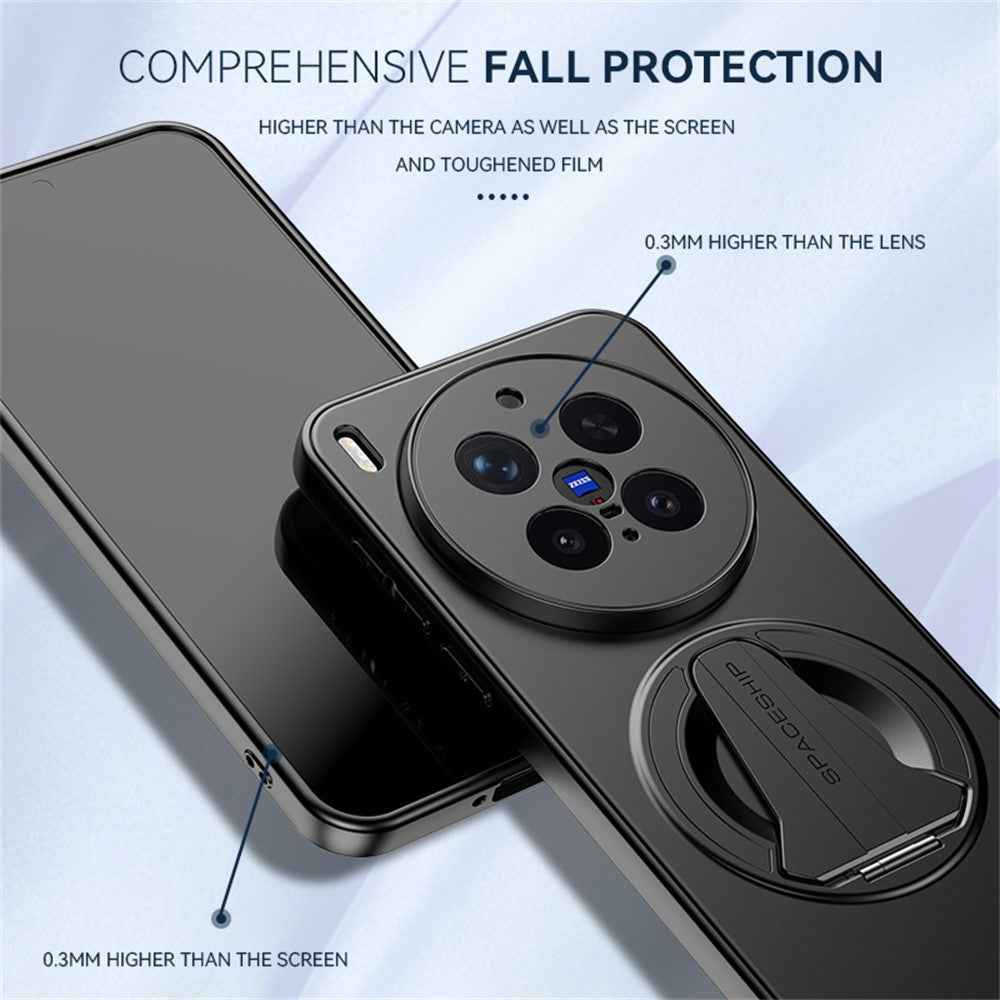 For vivo X300 Pro 5G Magnetic Case Hidden Kickstand Skin-Feel Matte PC TPU Phone Back Cover - Black