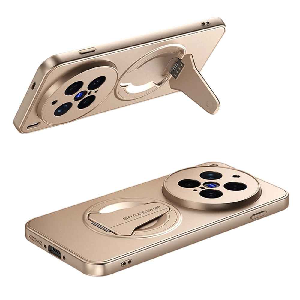 For vivo X300 Pro 5G Magnetic Case Hidden Kickstand Skin-Feel Matte PC TPU Phone Back Cover - Desert Gold