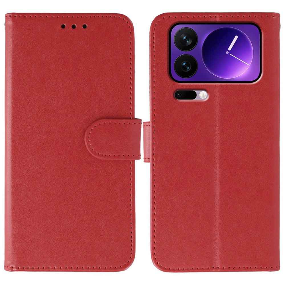 For Xiaomi 17 Pro Case PU Leather Flip Wallet Phone Cover with Strap - Red