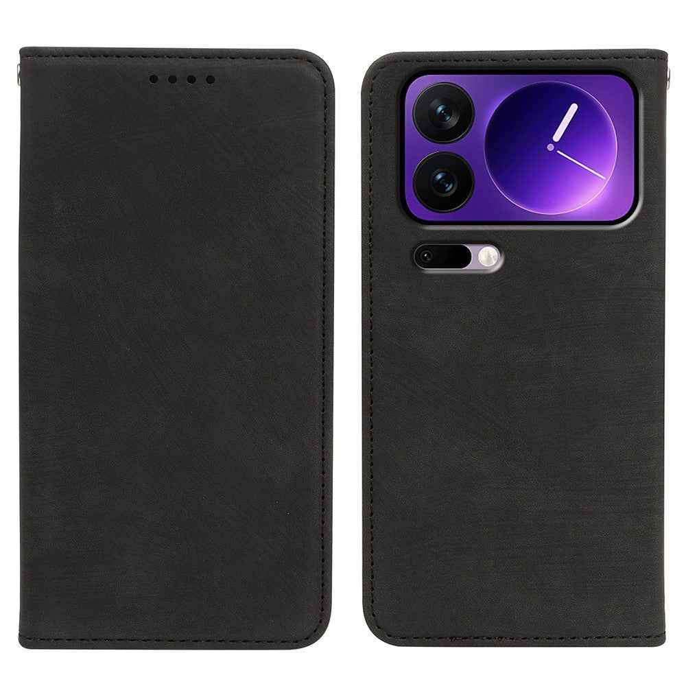 For Xiaomi 17 Pro Case Strong Magnetic Leather Wallet Phone Cover with Striped Texture - Black