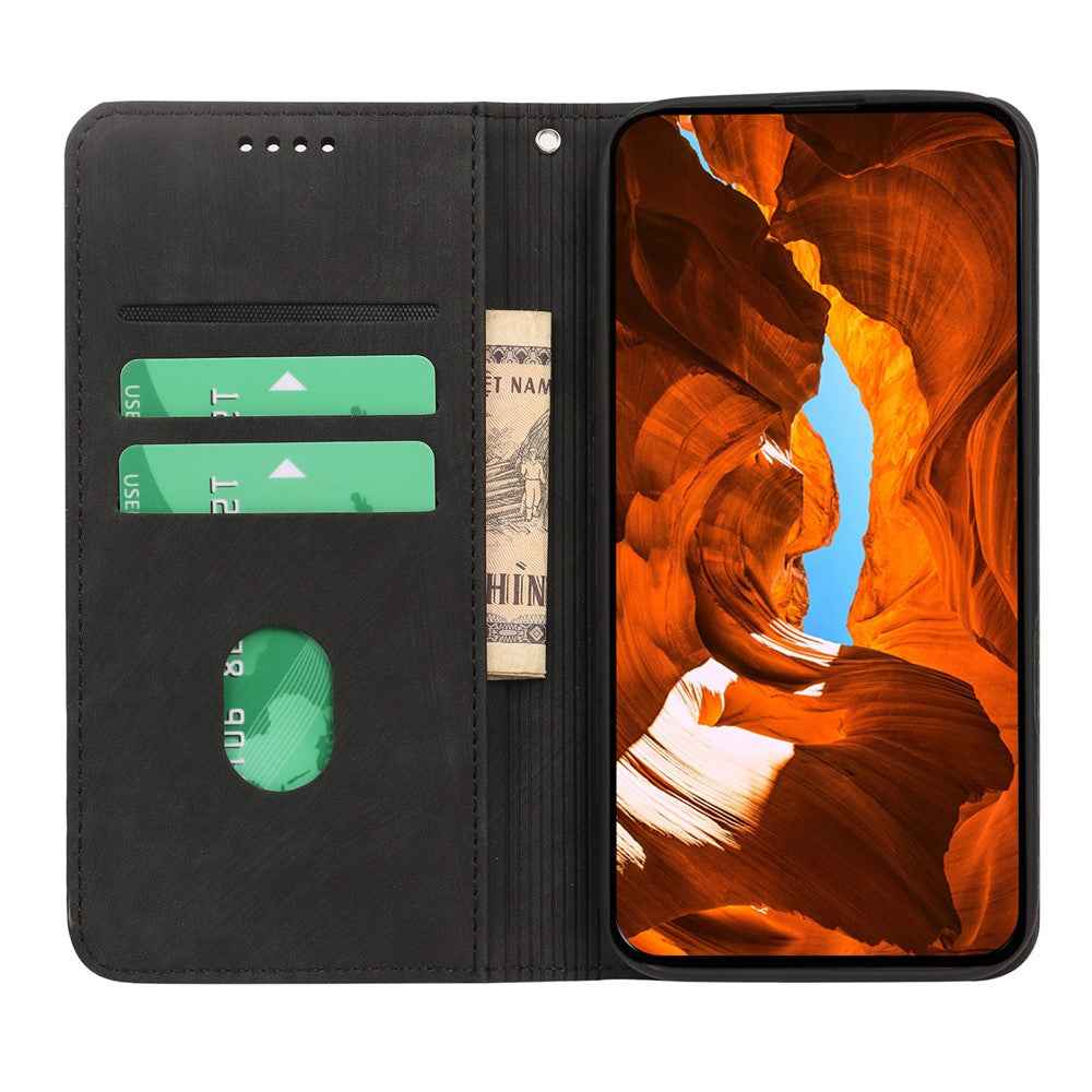 For Xiaomi 17 Pro Case Strong Magnetic Leather Wallet Phone Cover with Striped Texture - Black