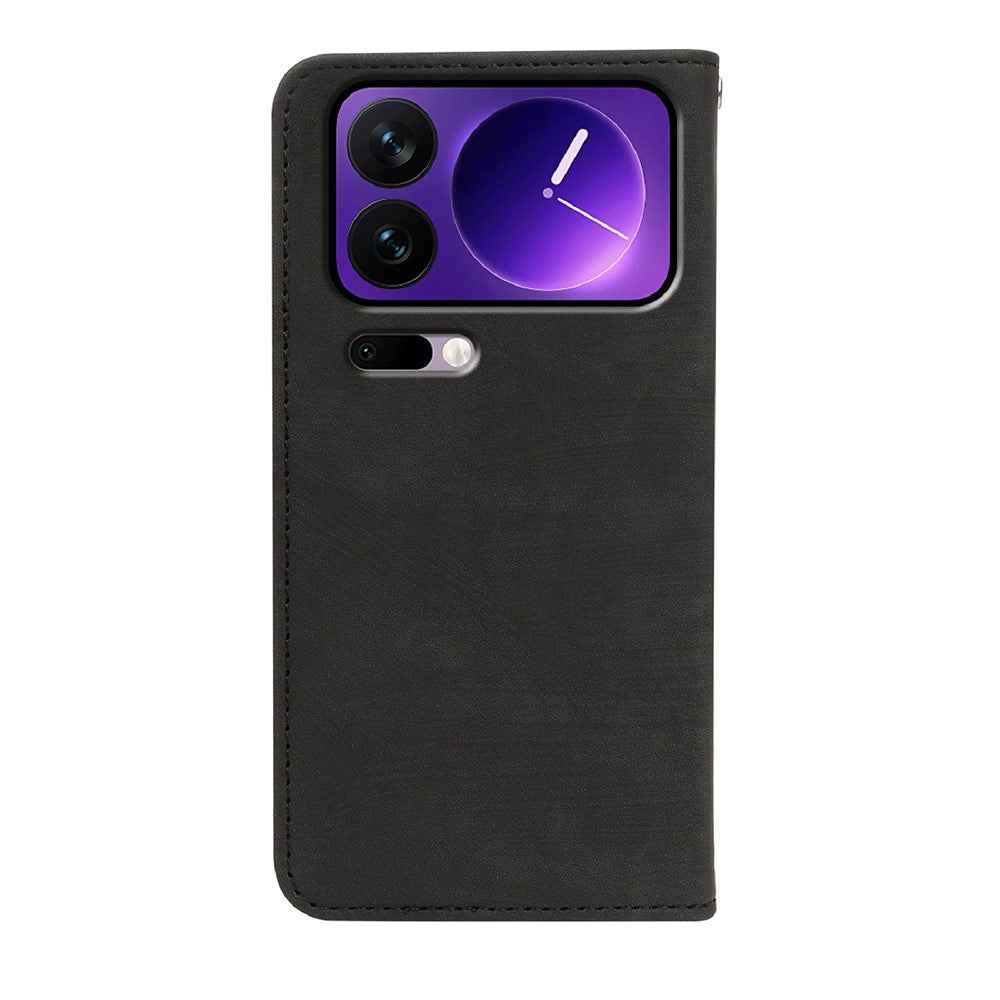 For Xiaomi 17 Pro Case Strong Magnetic Leather Wallet Phone Cover with Striped Texture - Black