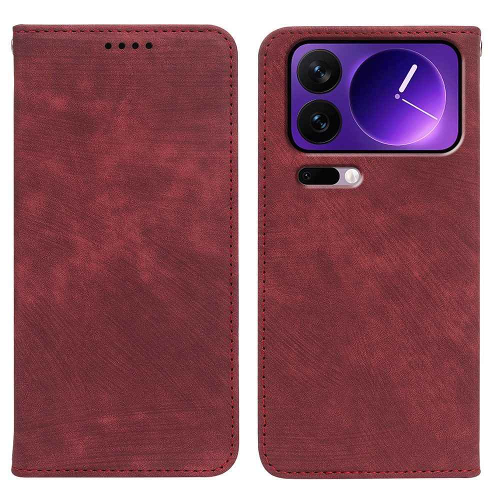 For Xiaomi 17 Pro Case Strong Magnetic Leather Wallet Phone Cover with Striped Texture - Red