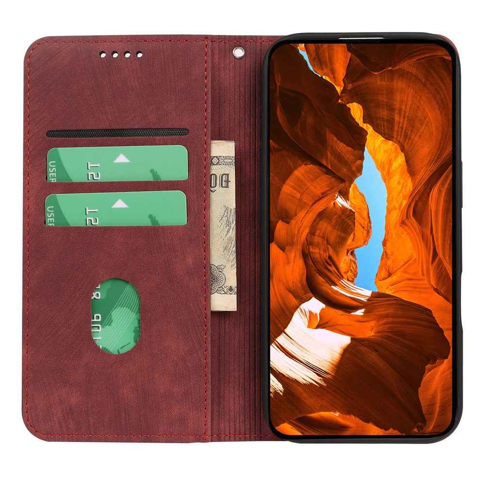 For Xiaomi 17 Pro Case Strong Magnetic Leather Wallet Phone Cover with Striped Texture - Red