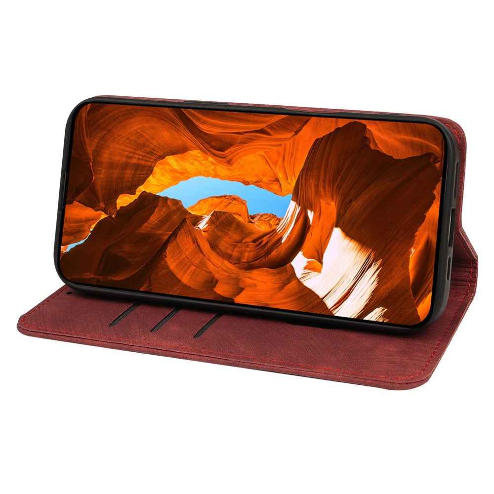 For Xiaomi 17 Pro Case Strong Magnetic Leather Wallet Phone Cover with Striped Texture - Red
