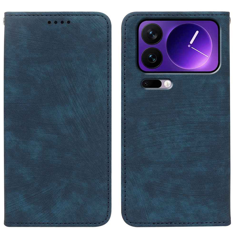 For Xiaomi 17 Pro Case Strong Magnetic Leather Wallet Phone Cover with Striped Texture - Blue