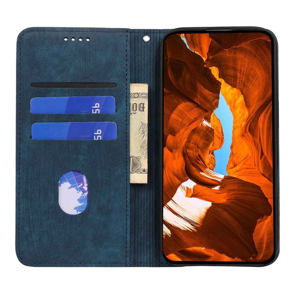 For Xiaomi 17 Pro Case Strong Magnetic Leather Wallet Phone Cover with Striped Texture - Blue