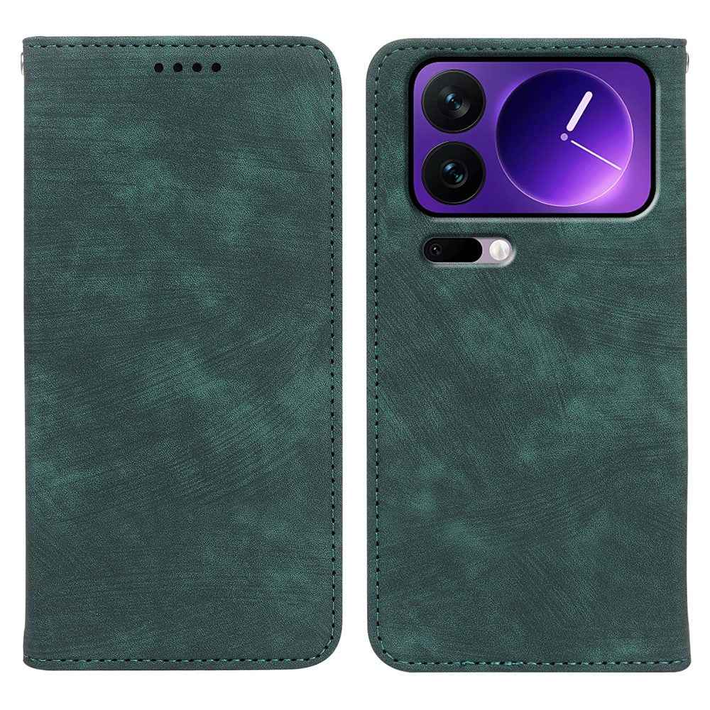 For Xiaomi 17 Pro Case Strong Magnetic Leather Wallet Phone Cover with Striped Texture - Green