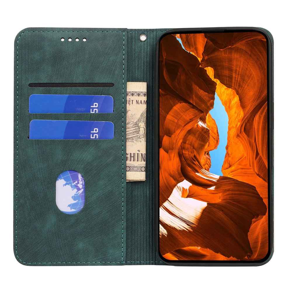 For Xiaomi 17 Pro Case Strong Magnetic Leather Wallet Phone Cover with Striped Texture - Green