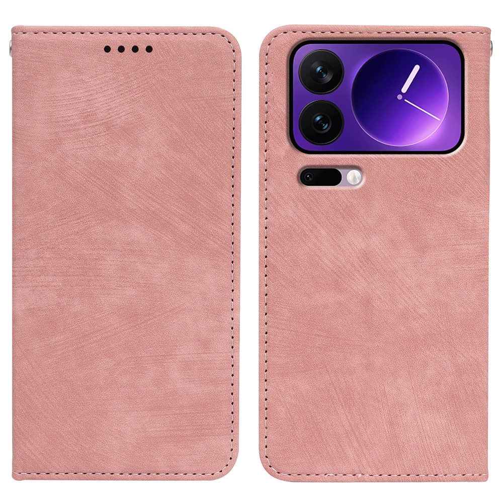 For Xiaomi 17 Pro Case Strong Magnetic Leather Wallet Phone Cover with Striped Texture - Rose Gold