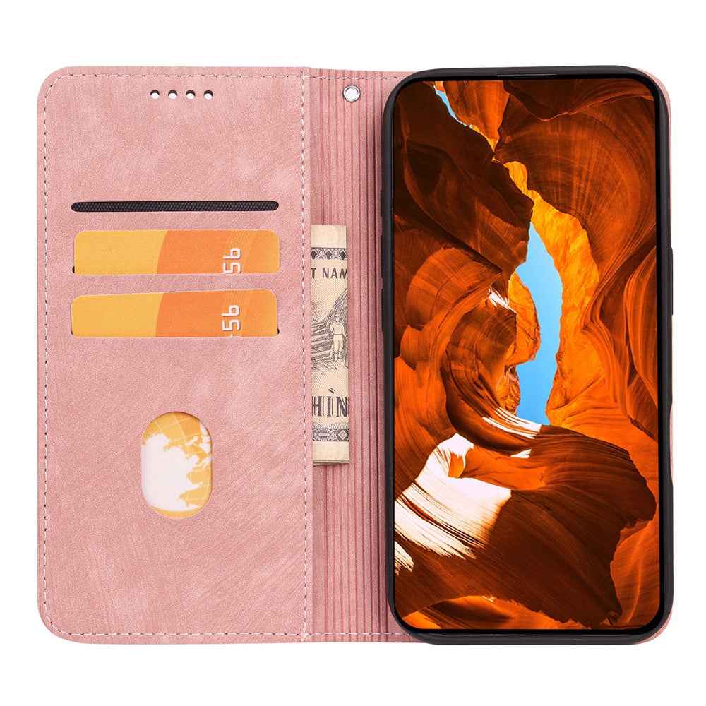 For Xiaomi 17 Pro Case Strong Magnetic Leather Wallet Phone Cover with Striped Texture - Rose Gold
