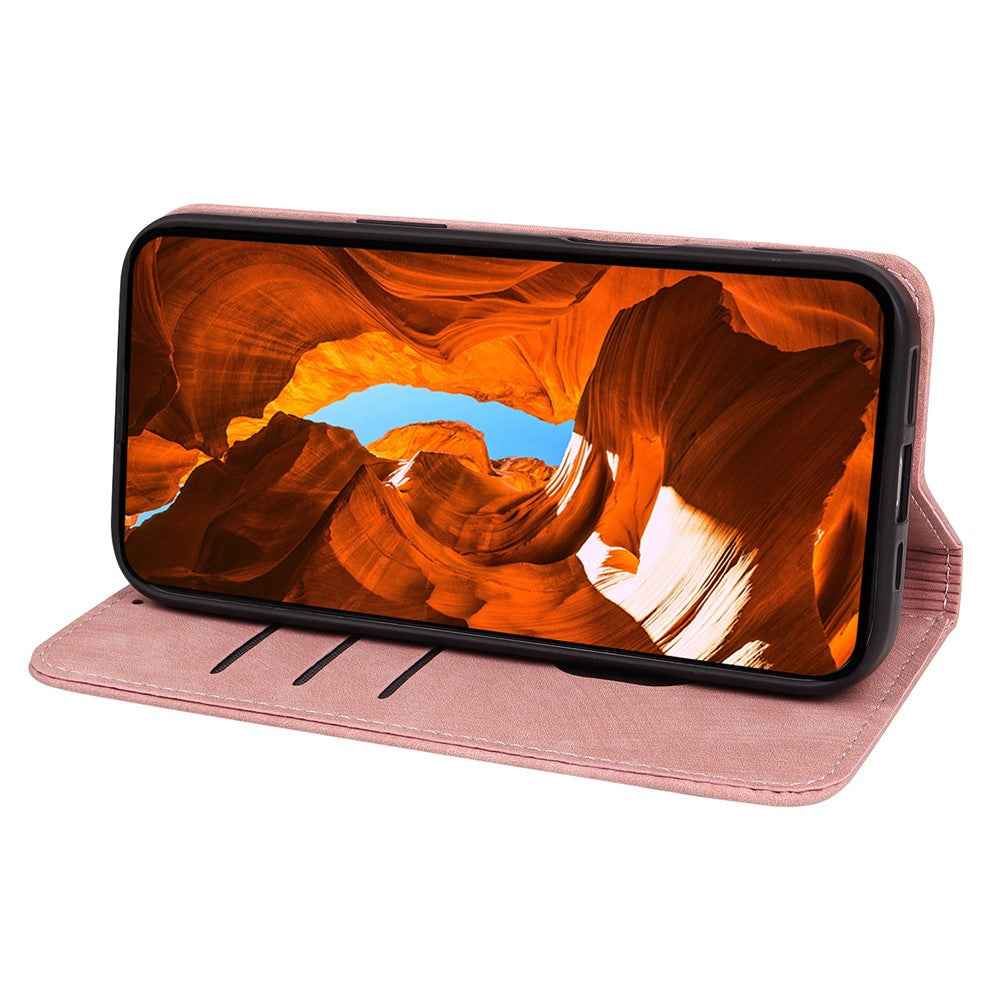 For Xiaomi 17 Pro Case Strong Magnetic Leather Wallet Phone Cover with Striped Texture - Rose Gold