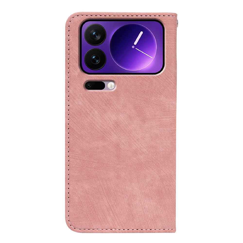 For Xiaomi 17 Pro Case Strong Magnetic Leather Wallet Phone Cover with Striped Texture - Rose Gold