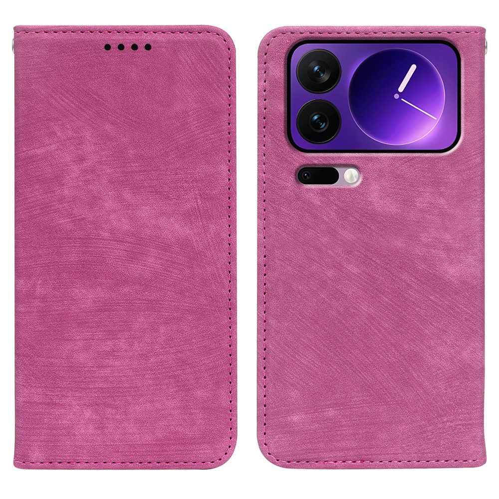 For Xiaomi 17 Pro Case Strong Magnetic Leather Wallet Phone Cover with Striped Texture - Rose