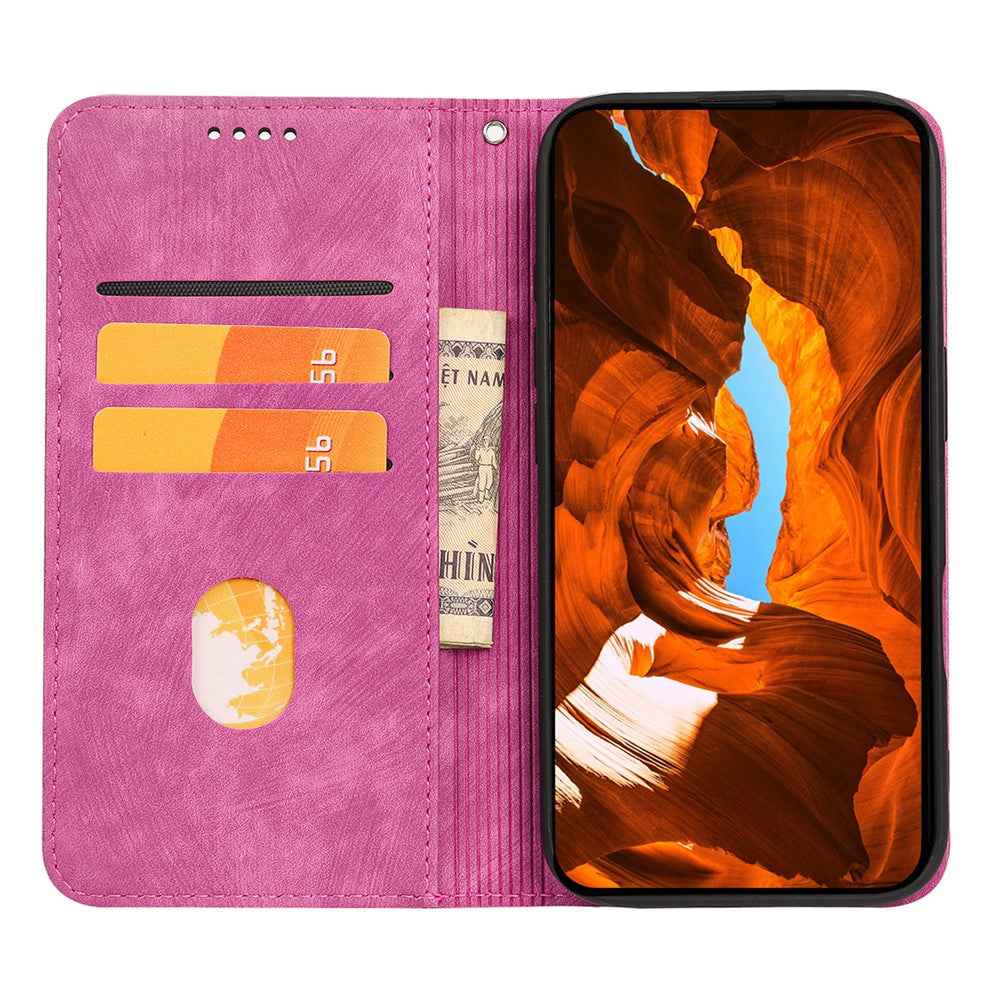 For Xiaomi 17 Pro Case Strong Magnetic Leather Wallet Phone Cover with Striped Texture - Rose