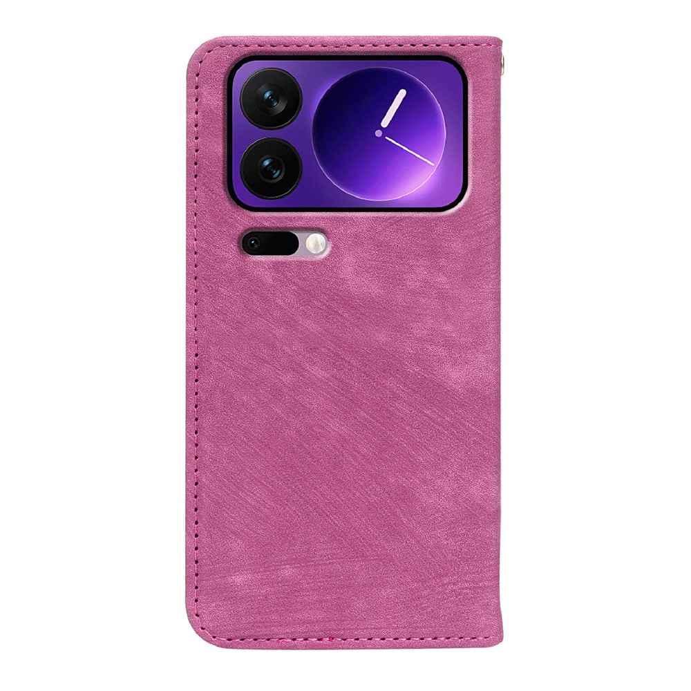 For Xiaomi 17 Pro Case Strong Magnetic Leather Wallet Phone Cover with Striped Texture - Rose