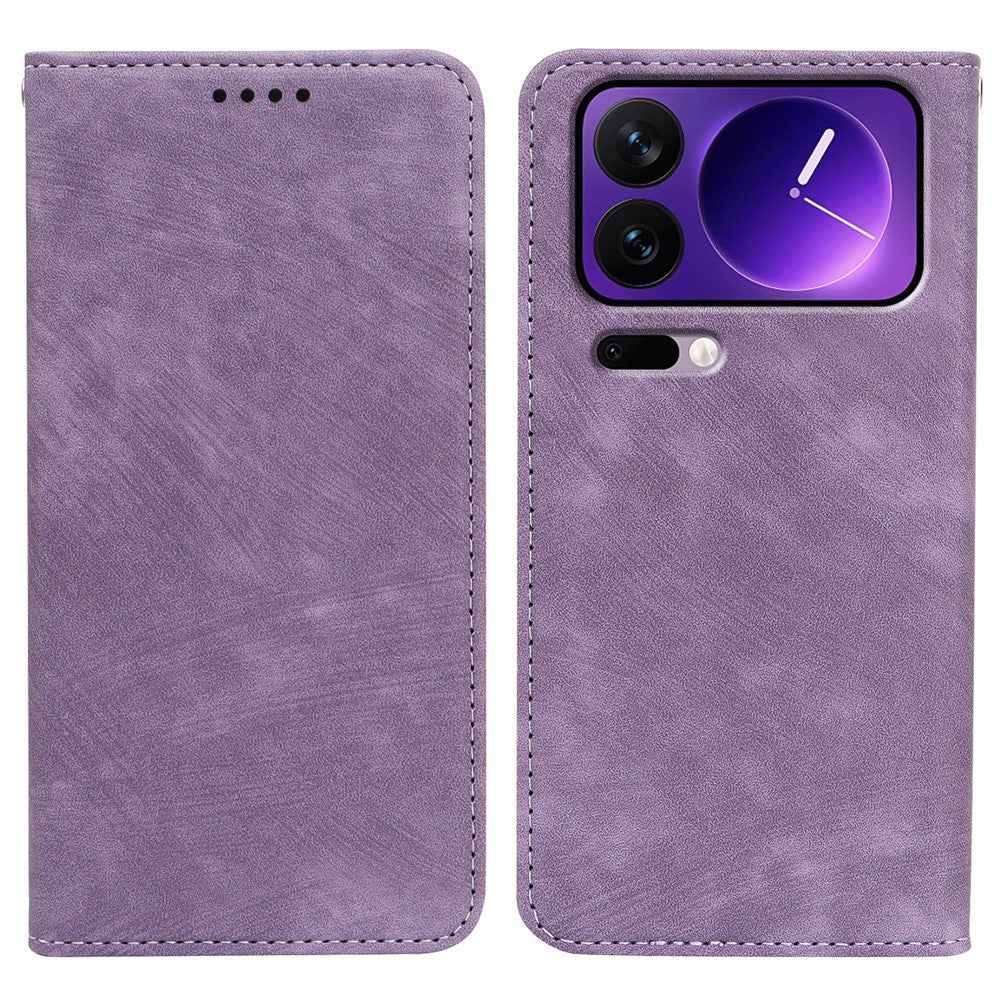 For Xiaomi 17 Pro Case Strong Magnetic Leather Wallet Phone Cover with Striped Texture - Purple
