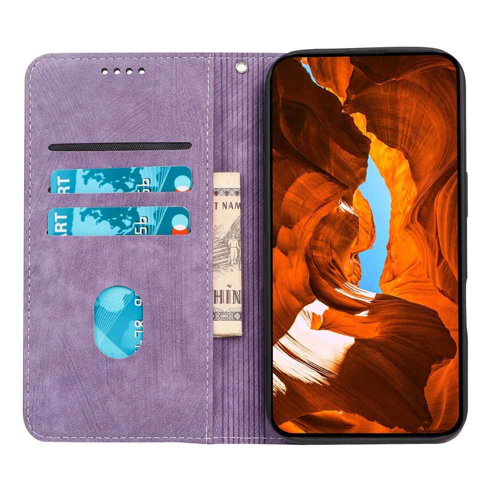 For Xiaomi 17 Pro Case Strong Magnetic Leather Wallet Phone Cover with Striped Texture - Purple