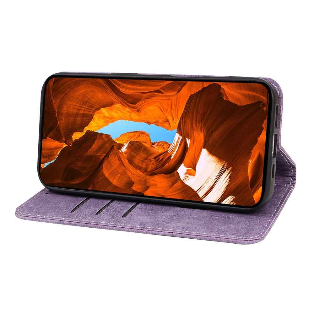 For Xiaomi 17 Pro Case Strong Magnetic Leather Wallet Phone Cover with Striped Texture - Purple
