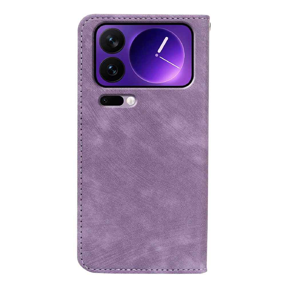 For Xiaomi 17 Pro Case Strong Magnetic Leather Wallet Phone Cover with Striped Texture - Purple