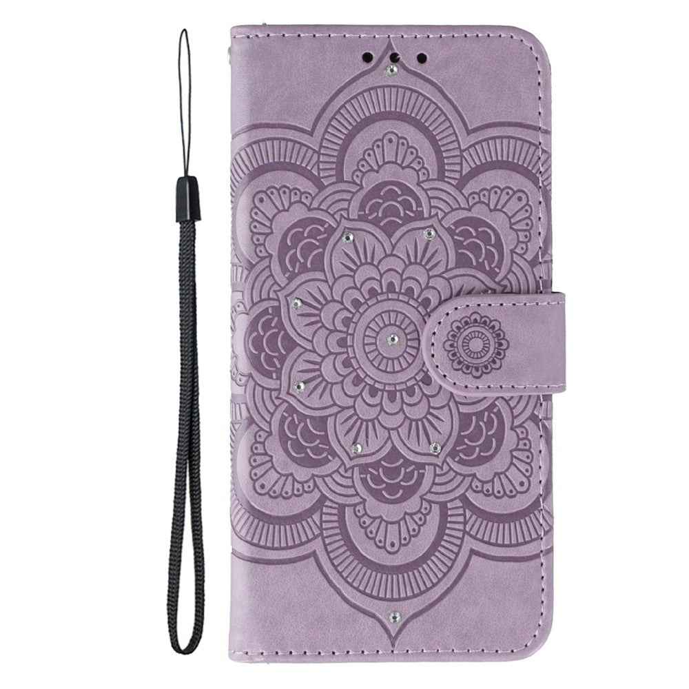 For Xiaomi 17 Pro Case Rhinestone Decor PU Leather Mandala Imprint Phone Cover with Wrist Strap - Purple