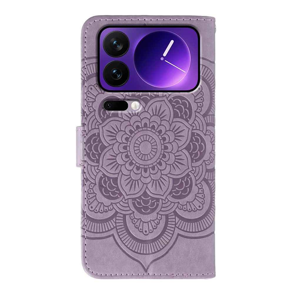 For Xiaomi 17 Pro Case Rhinestone Decor PU Leather Mandala Imprint Phone Cover with Wrist Strap - Purple