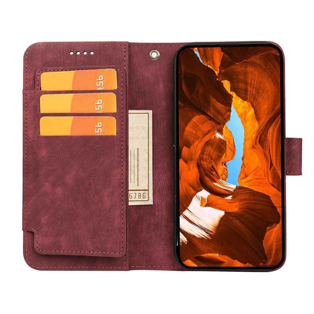 For Xiaomi 17 Pro Leather Case Line Pattern Wallet Phone Cover with 9 Card Slots - Red