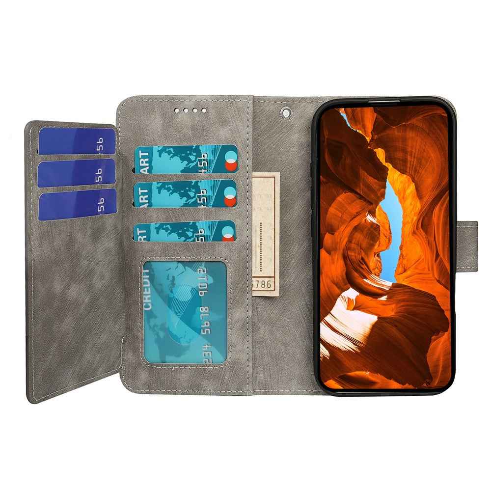 For Xiaomi 17 Pro Leather Case Line Pattern Wallet Phone Cover with 9 Card Slots - Grey